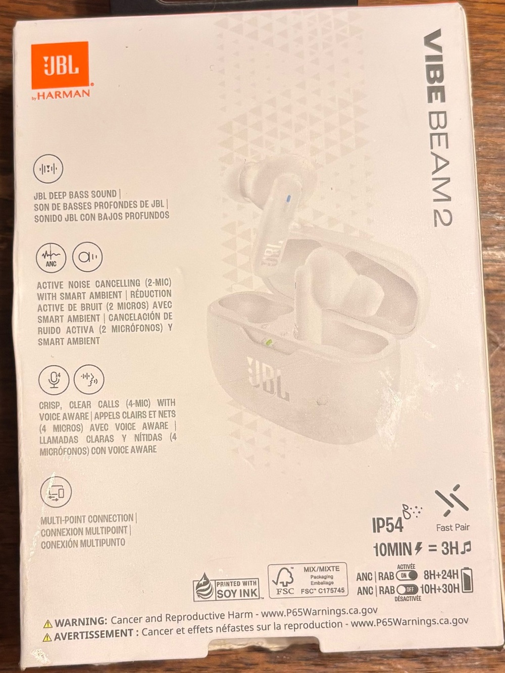 JBL VIBE BEAM 2 True Wireless Earbuds in White with Orange USB-C Cable - Picture 5 of 8